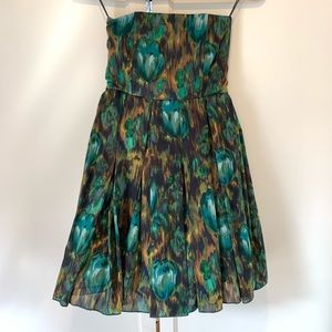 Alice + Olivia Green Watercolor Mini Dress